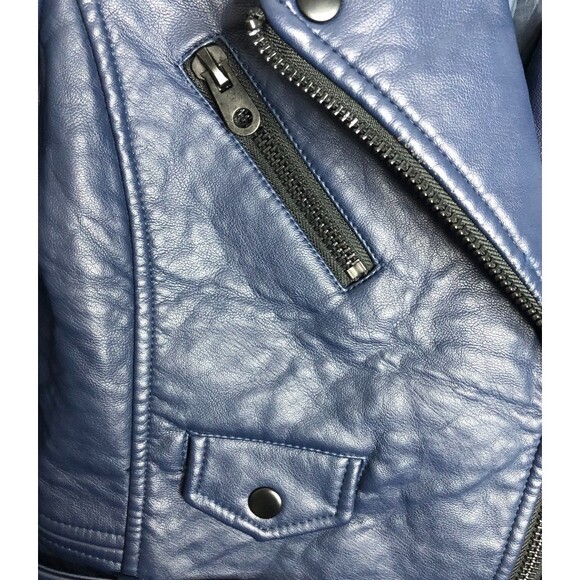 Silence+Noise Eva Vegan Leather Pebbled Moto Jacket in Navy Blue - Picture 5 of 7